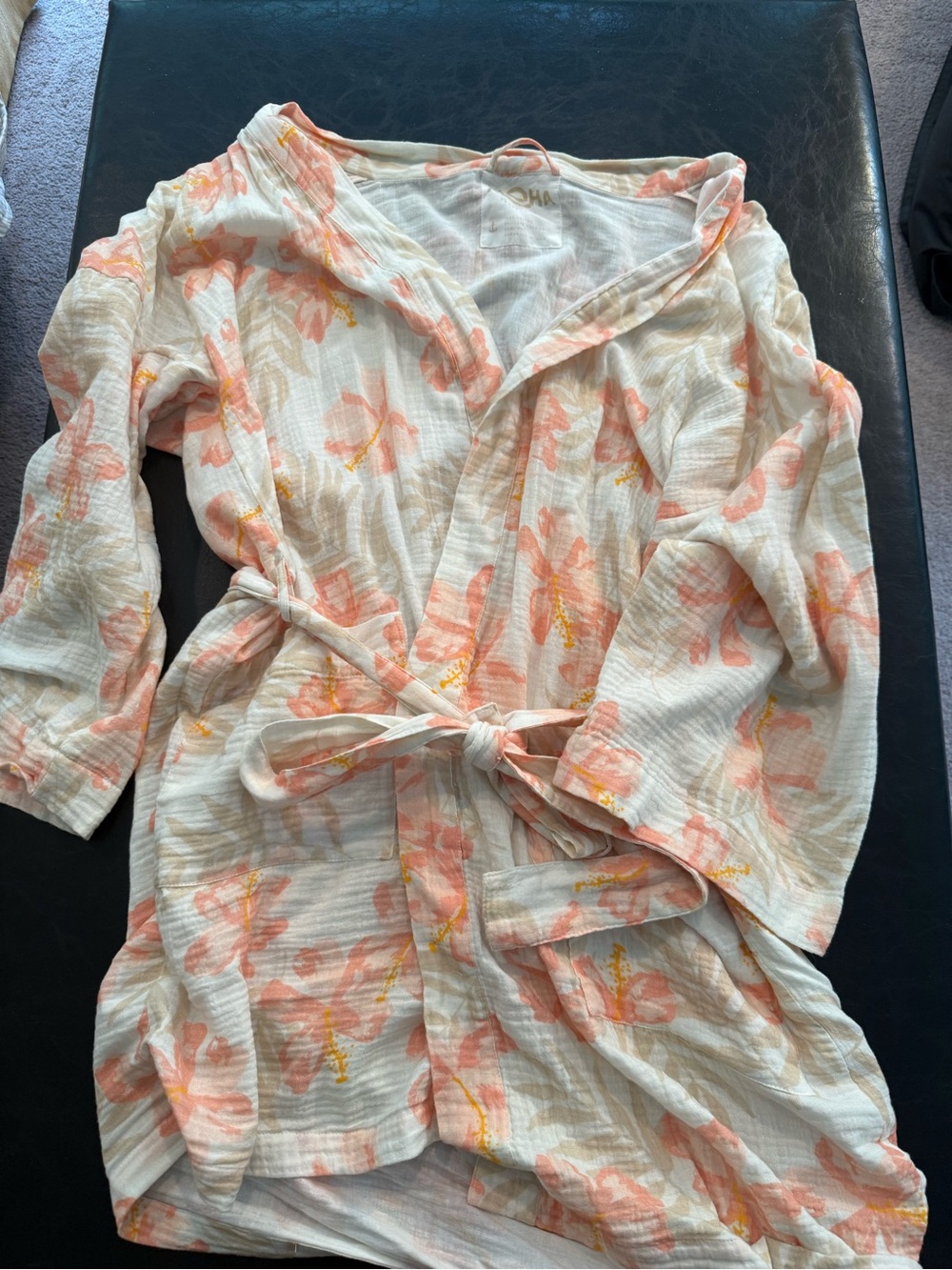 ALOHA Collection Peach Floral Wrap Cape Jacket